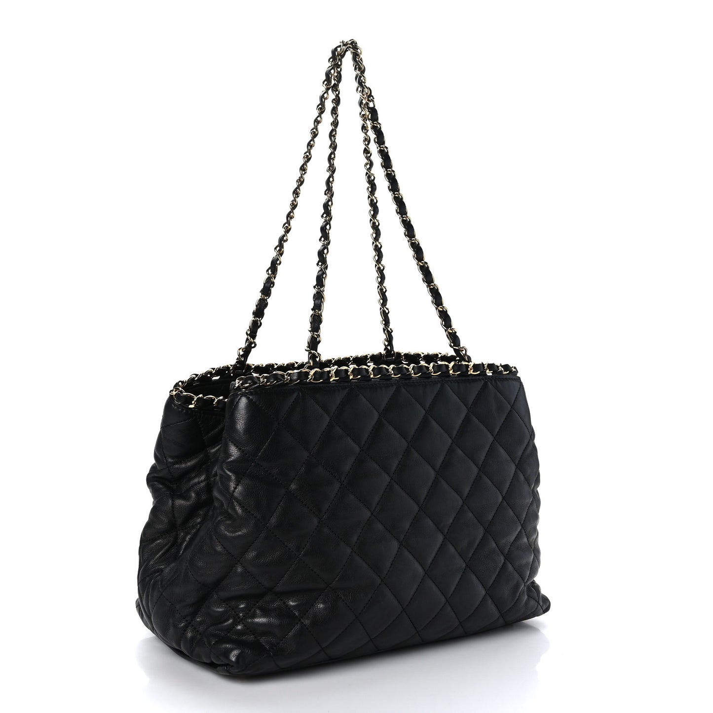 Calfskin Quilted Small Chain Me Tote Black