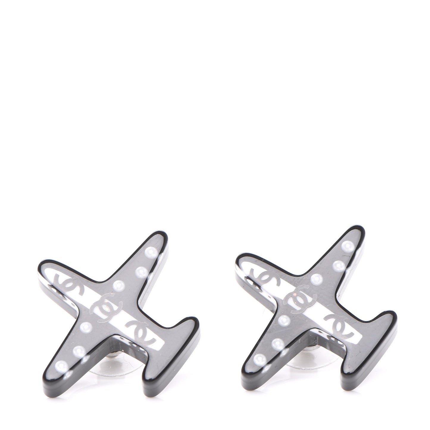 Resin Pearl CC Airplane Earrings Black White