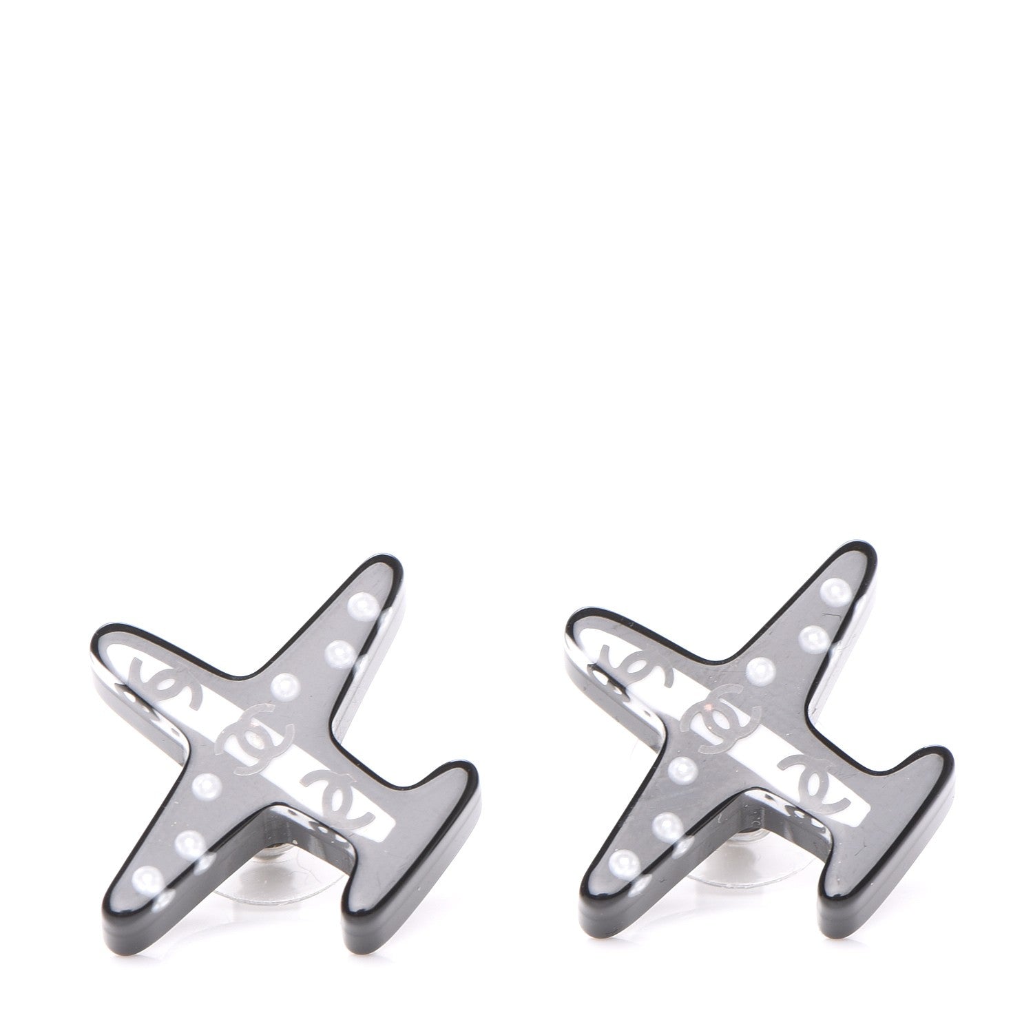 Chanel Resin Pearl CC Airplane Earrings Black White 1 of 5