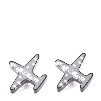 Chanel Resin Pearl CC Airplane Earrings Black White 1 of 5