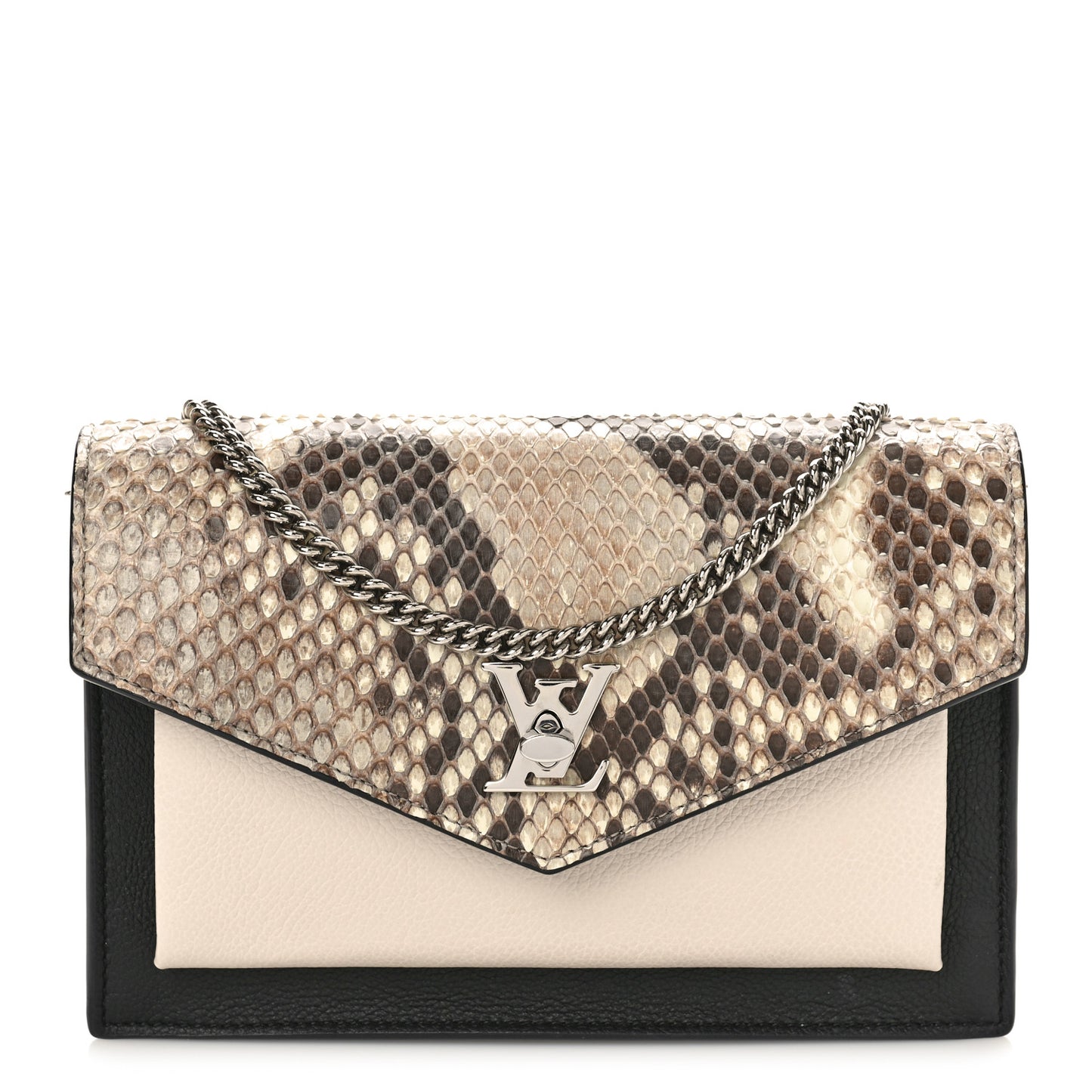 Soft Calfskin Snakeskin My Lockme Chain Bag BB Black White Beige