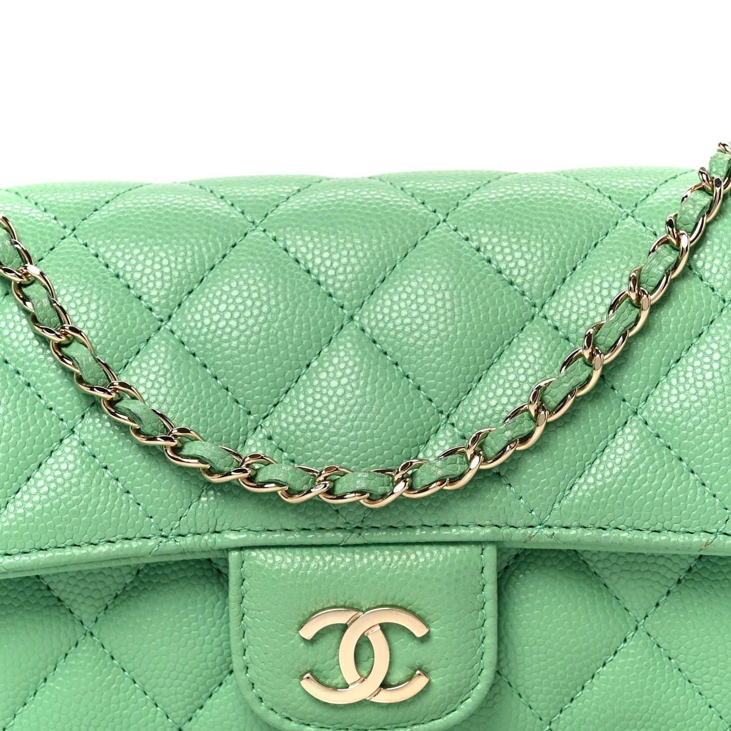 Chanel Caviar Quilted Flap Phone Holder With Chain Green 9 of 12