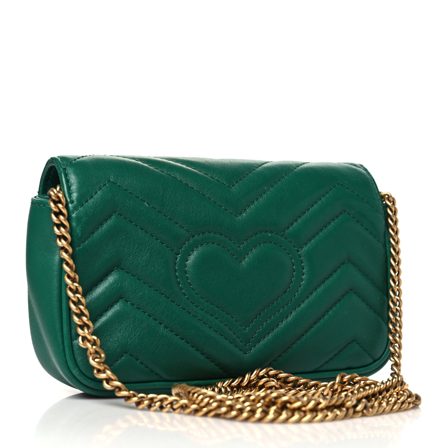 Gucci Calfskin Matelasse Super Mini GG Marmont Shoulder Bag Emerald Green 3 of 11