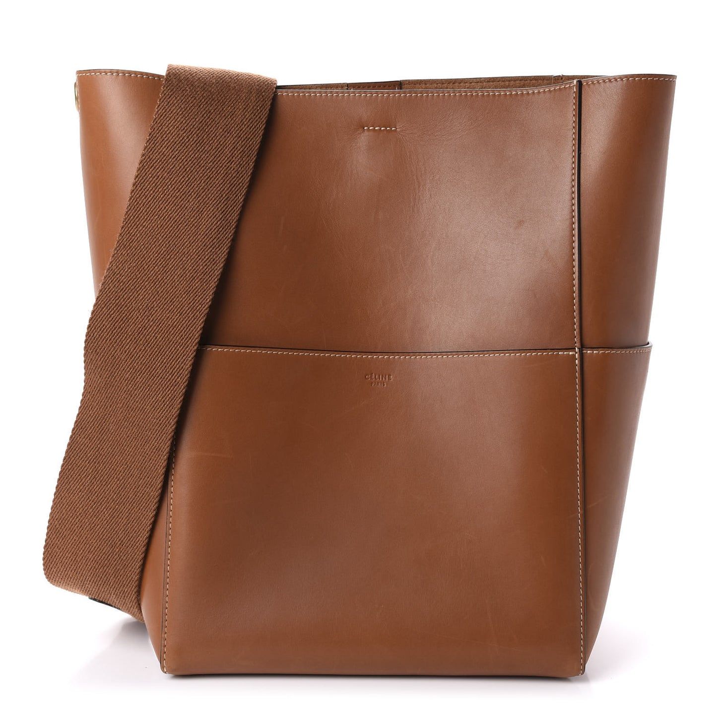 Natural Calfskin Sangle Bucket Bag Tan