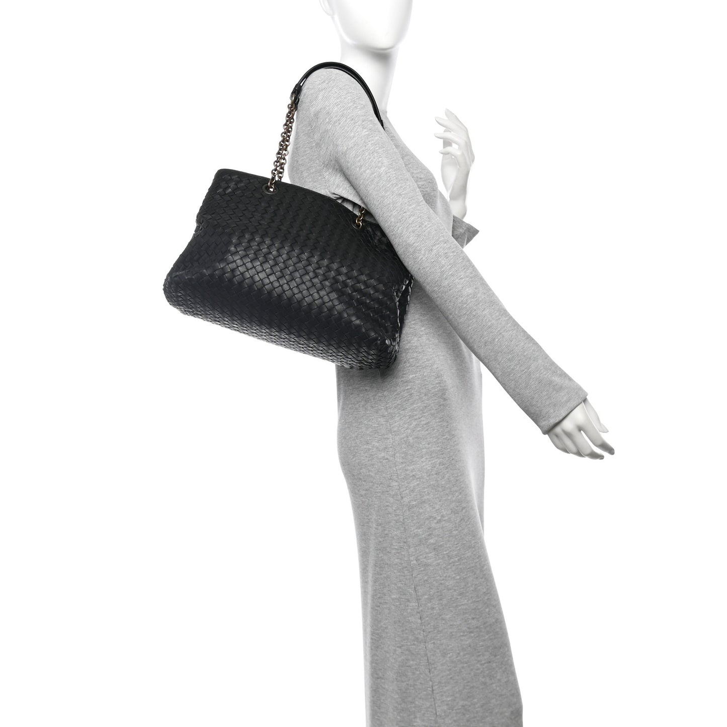 Nappa Intrecciato Medium Classic Chain Strap Tote Black