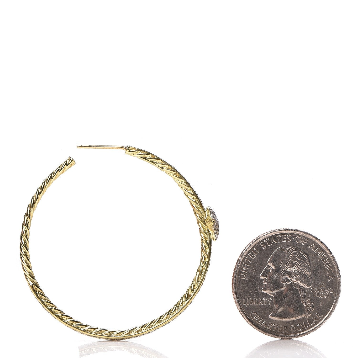 David Yurman 18K Yellow Gold Pave Diamond Quatrefoil Hoop Earrings 6 of 6