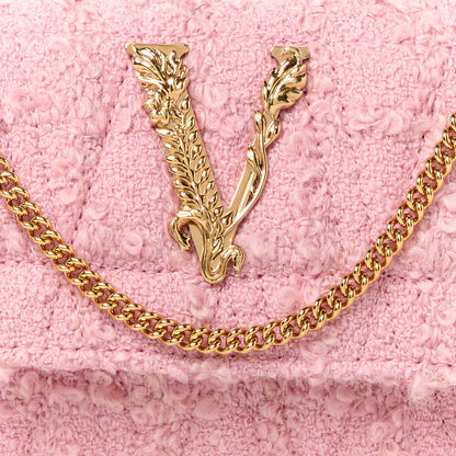 Versace Tweed Lambskin Virtus Mini Chain Bag Pale Pink 9 of 11