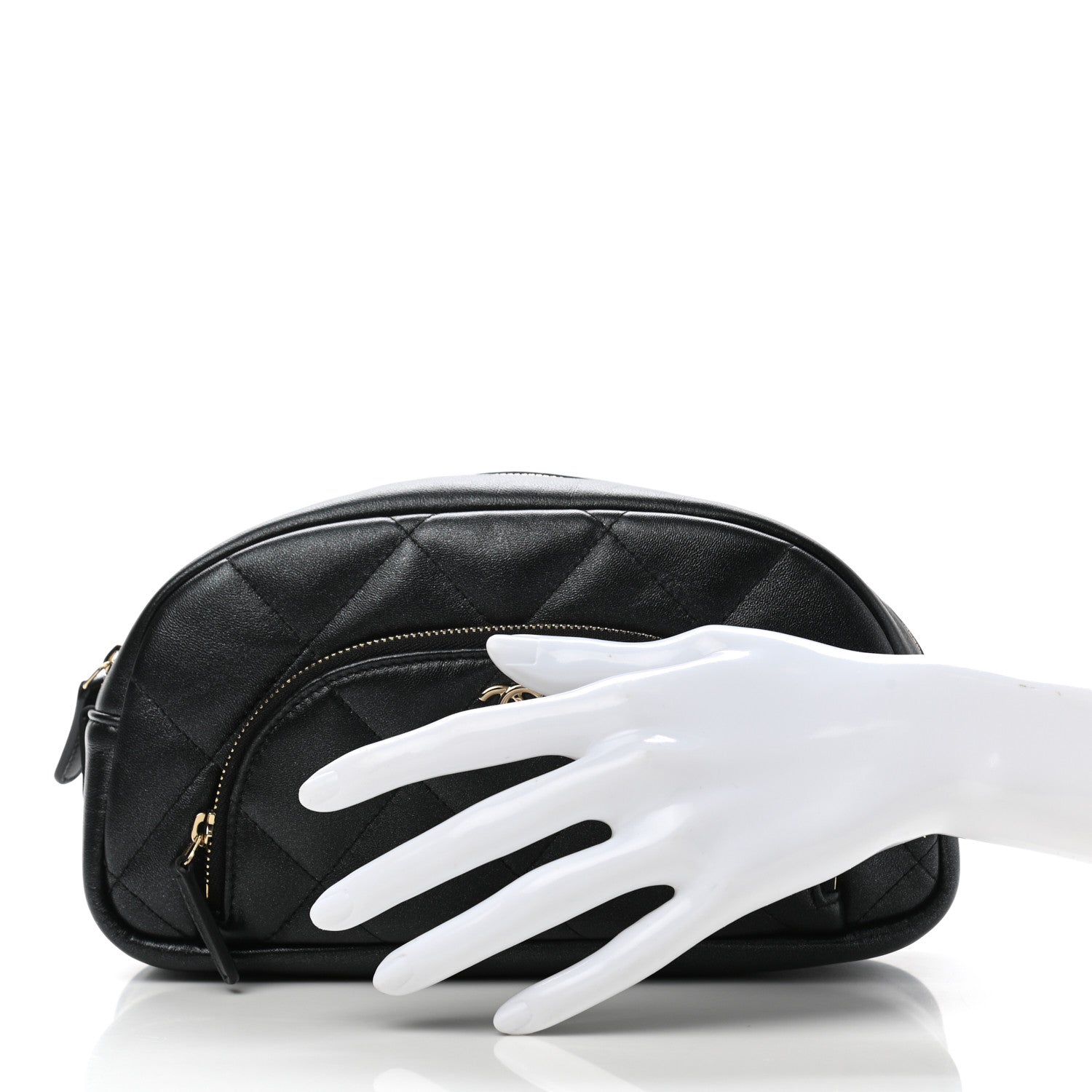 Chanel Lambskin Quilted Double Zip Pouch Black 2 of 7