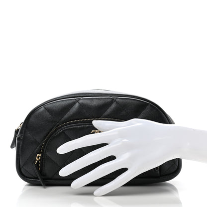 Chanel Lambskin Quilted Double Zip Pouch Black 2 of 7