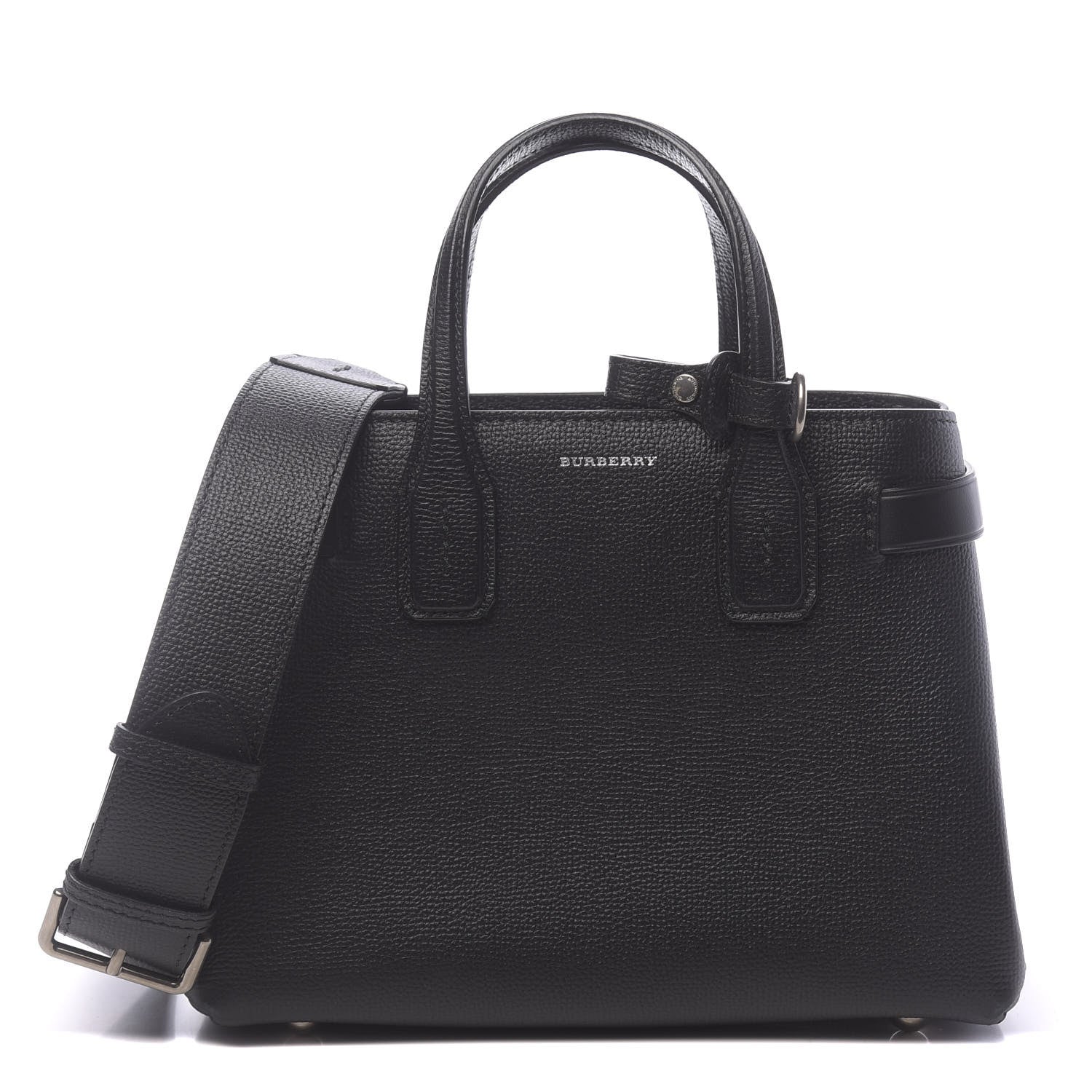 Burberry Grainy Calfskin House Check Small Banner Tote Black 1 of 13