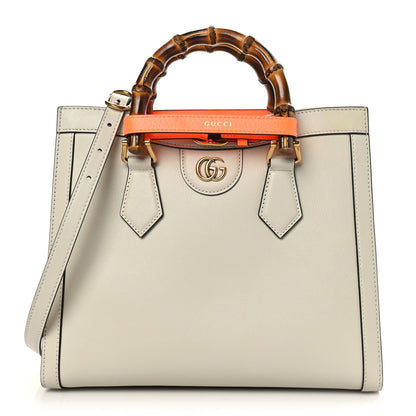 Gucci Wonka Grain Calfskin Small Diana Tote Bag Mystic White Orange Fluo 1 of 13
