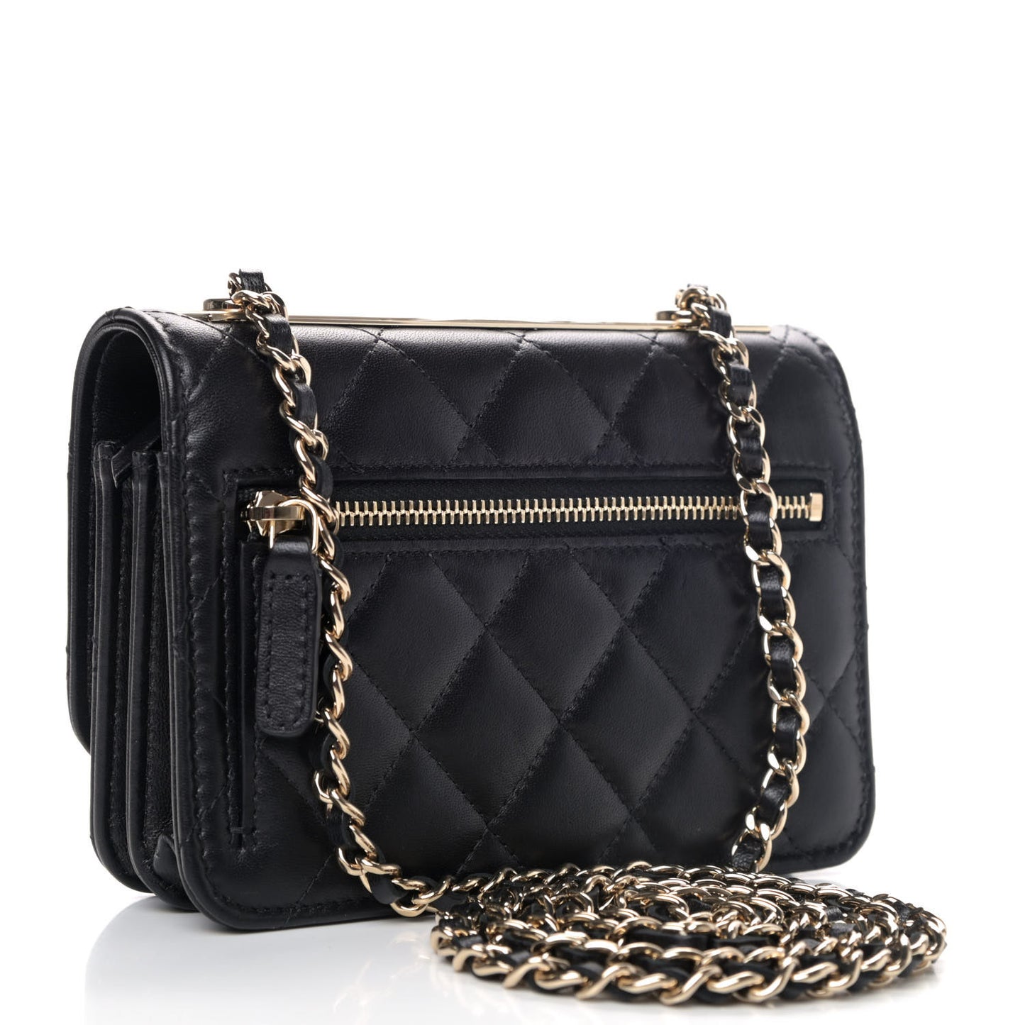 Lambskin Quilted Mini Trendy CC Wallet On Chain WOC Black