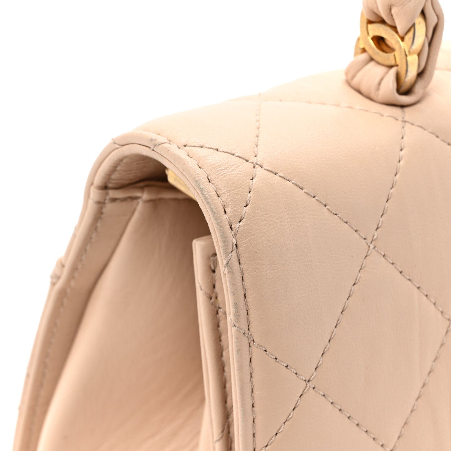 Crumpled Lambskin Quilted Small CC Links Top Handle Flap Beige