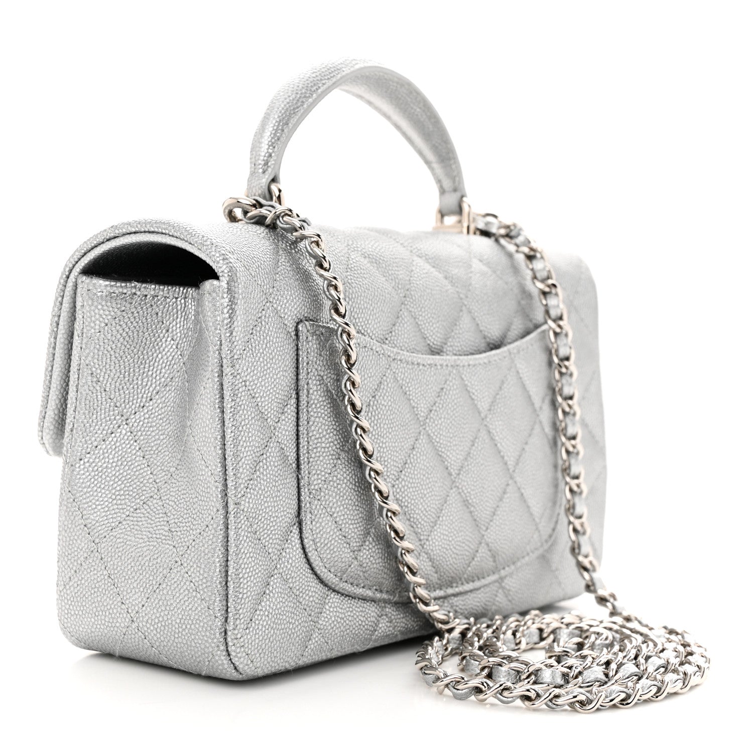 Chanel Metallic Caviar Quilted Mini Top Handle Rectangular Flap Silver 3 of 11