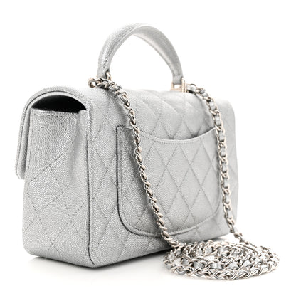 Chanel Metallic Caviar Quilted Mini Top Handle Rectangular Flap Silver 3 of 11