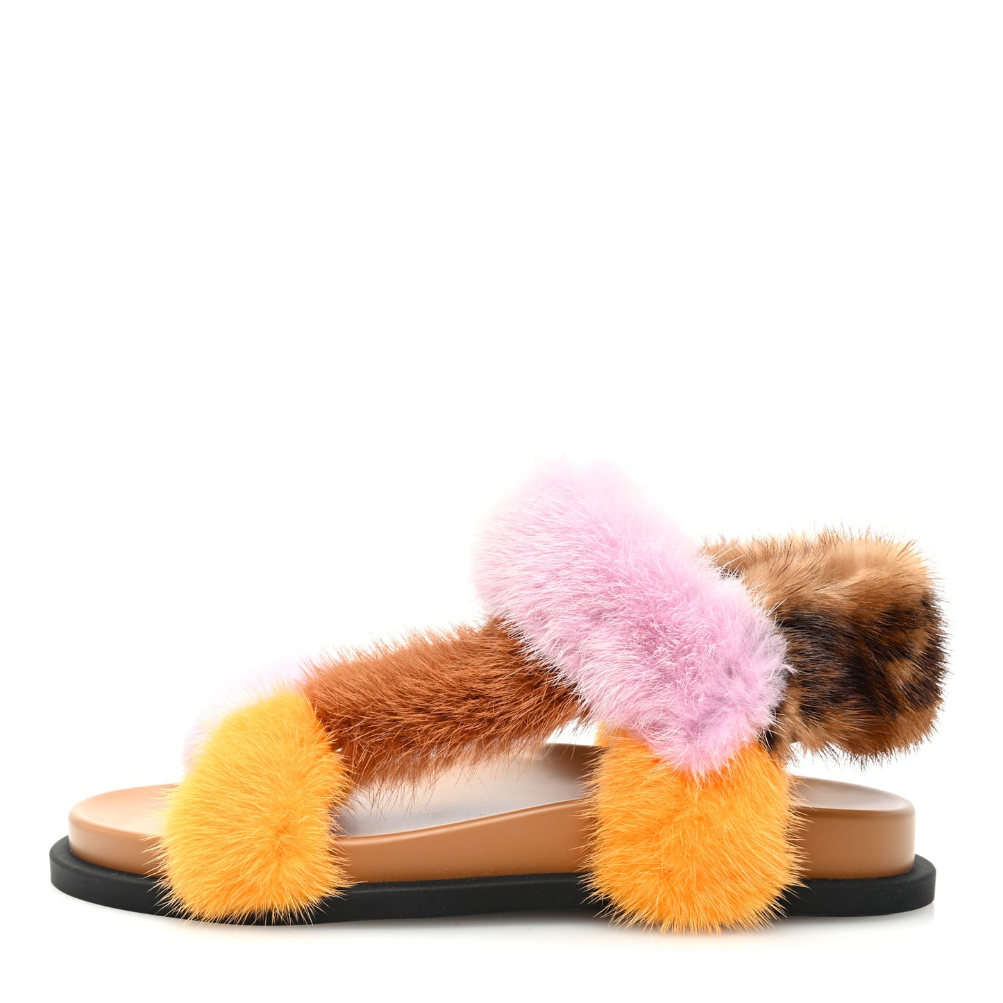Mink Fur FF Feel Sandals 35 Tobacco Multicolor