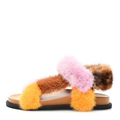 Fendi Mink Fur FF Feel Sandals 35 Tobacco Multicolor 1 of 8