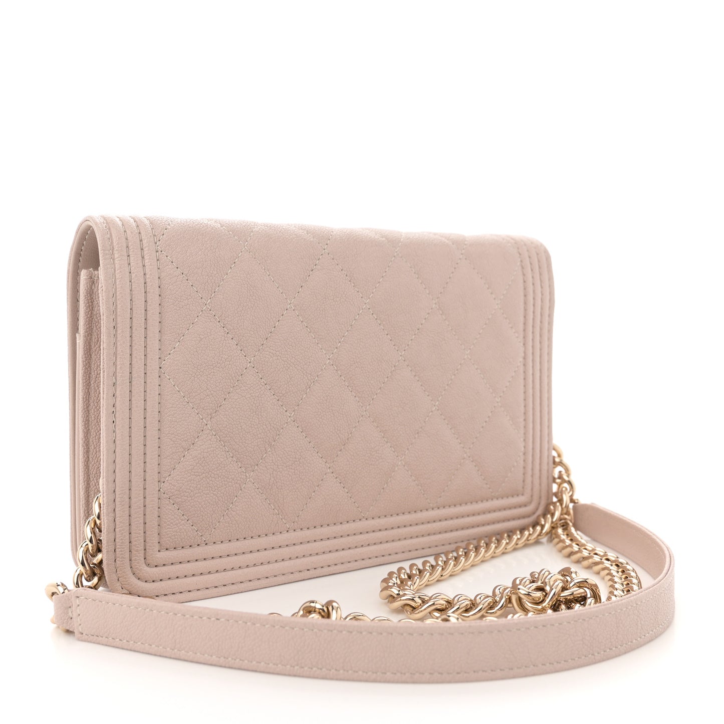 Caviar Quilted Boy Wallet On Chain WOC Light Beige