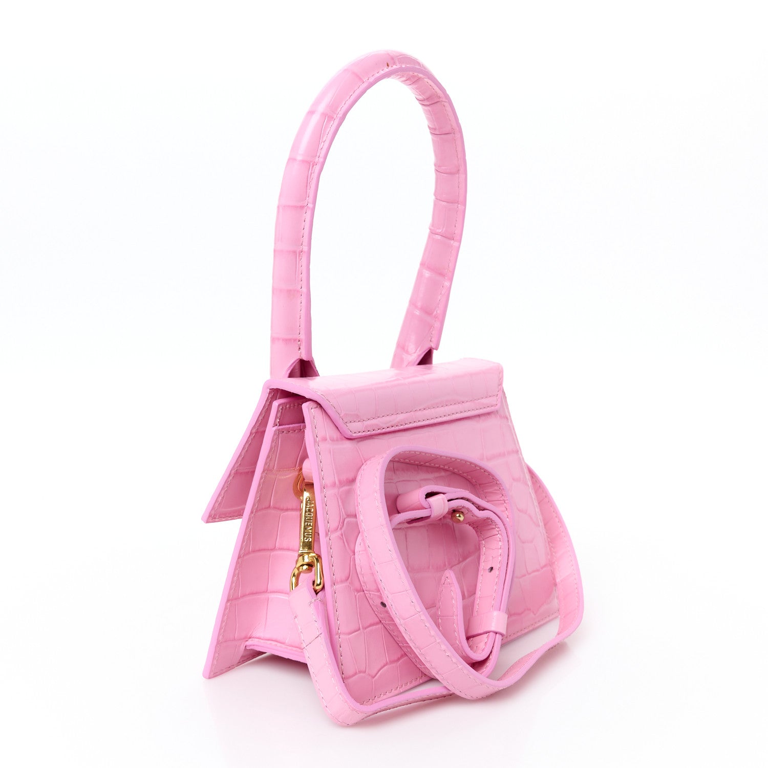 Jacquemus Calfskin Crocodile Embossed Le Chiquito Moyen Pink 3 of 10
