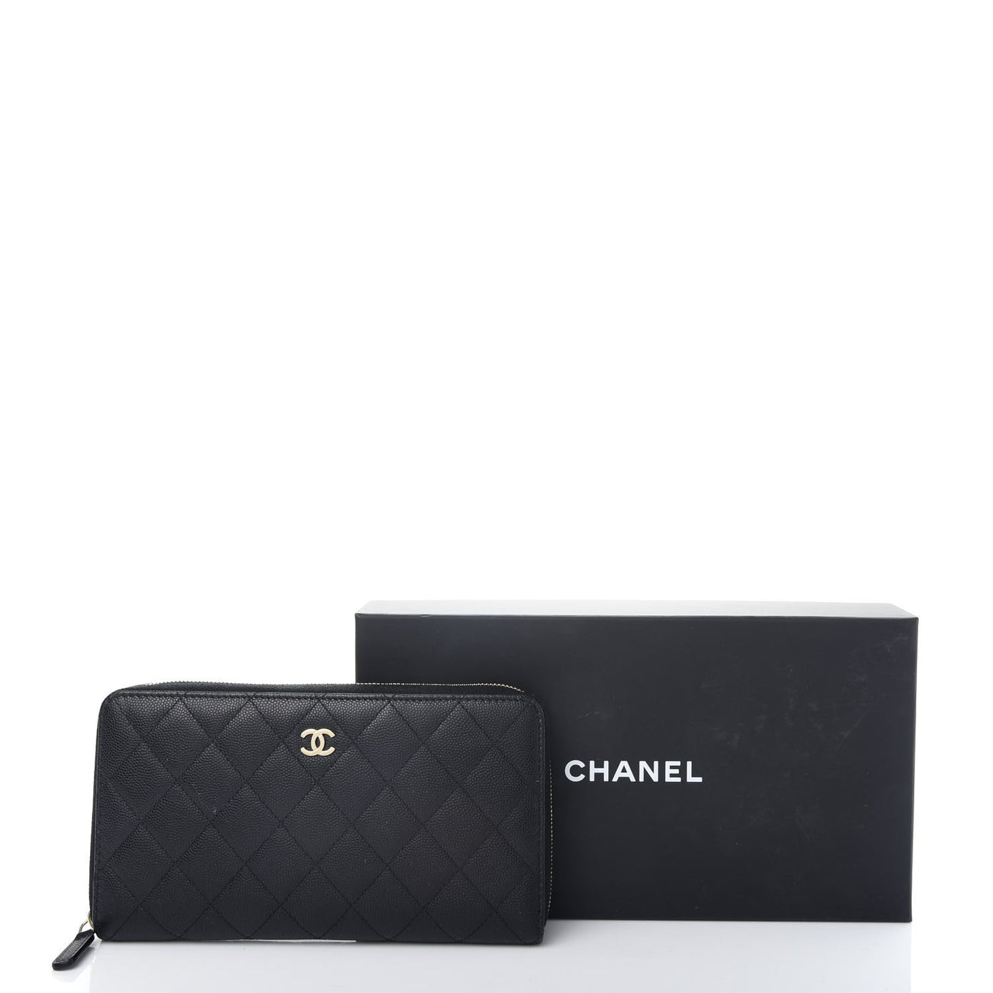 Caviar Quilted Large Zip Around Organizer Wallet Black