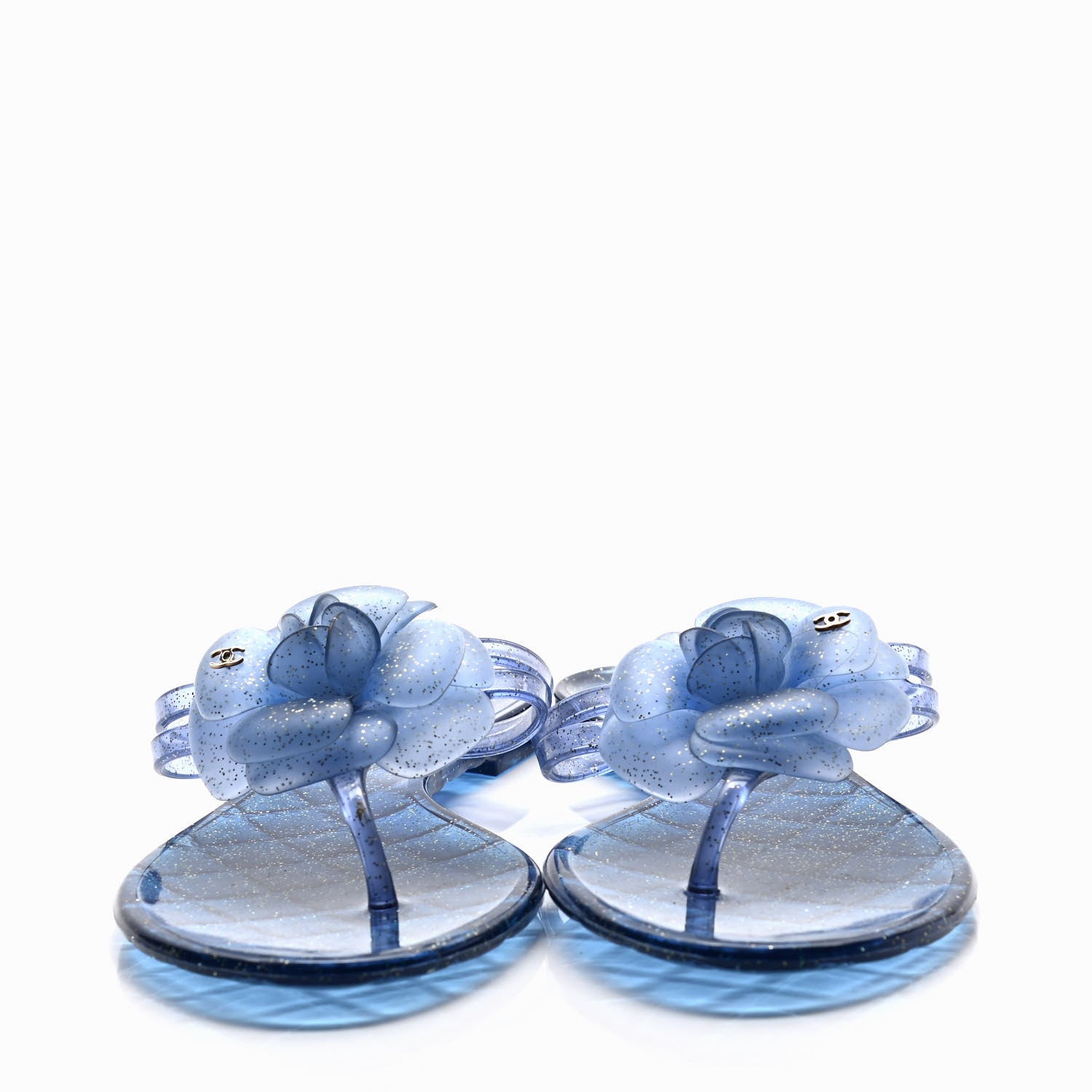 Chanel Jelly Camellia Glitter Thong Sandals 38 Blue 2 of 4