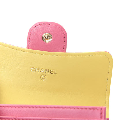 Chanel Lambskin Quilted Flap Card Holder Wallet Pink Yellow 6 of 9