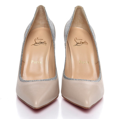 Christian Louboutin Nappa Glitter Mini Jazz Calf Tucsy 100 Pumps 38 Nude Silver 2 of 8