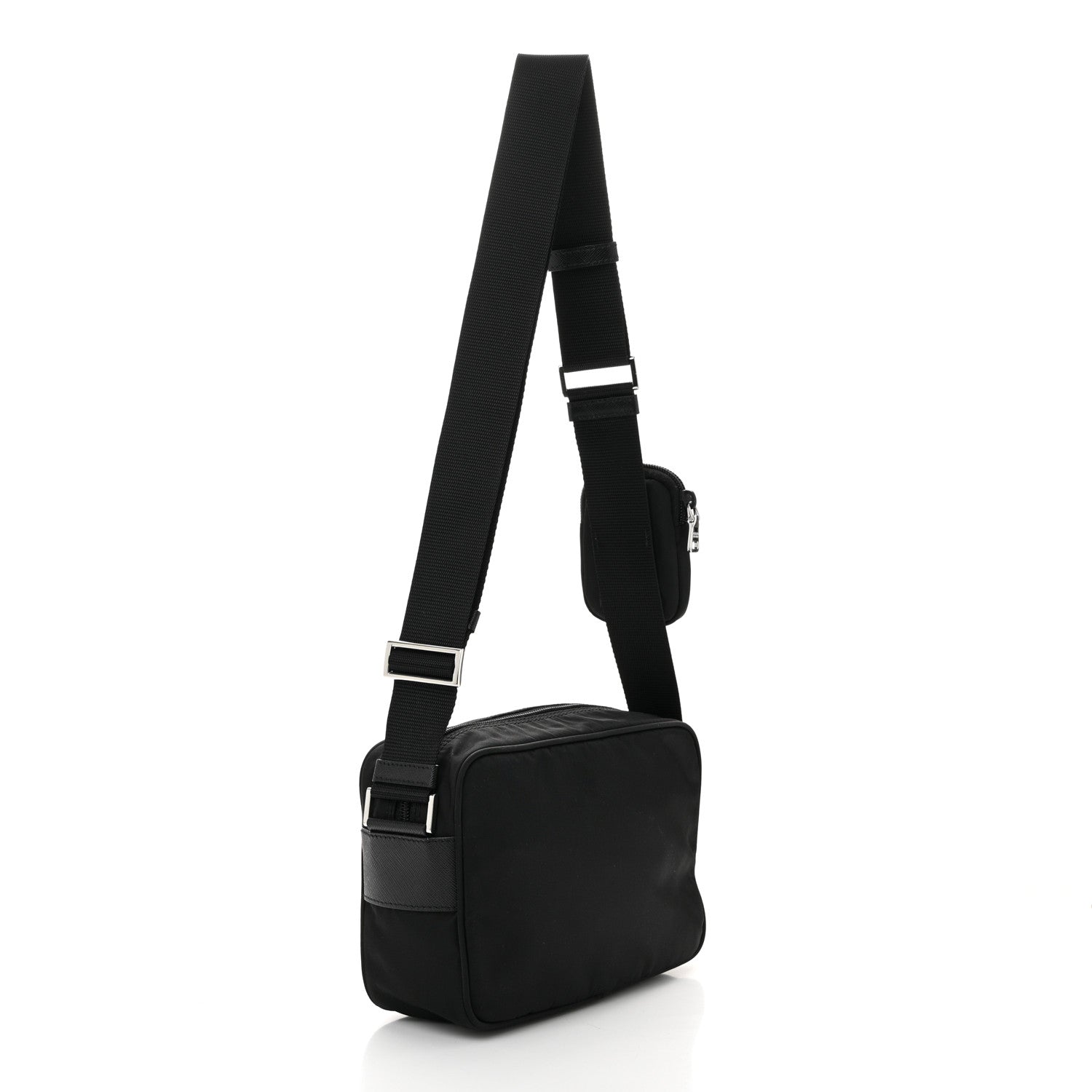 Prada Tessuto Saffiano Pocket Double Zip Shoulder Bag Black 3 of 10