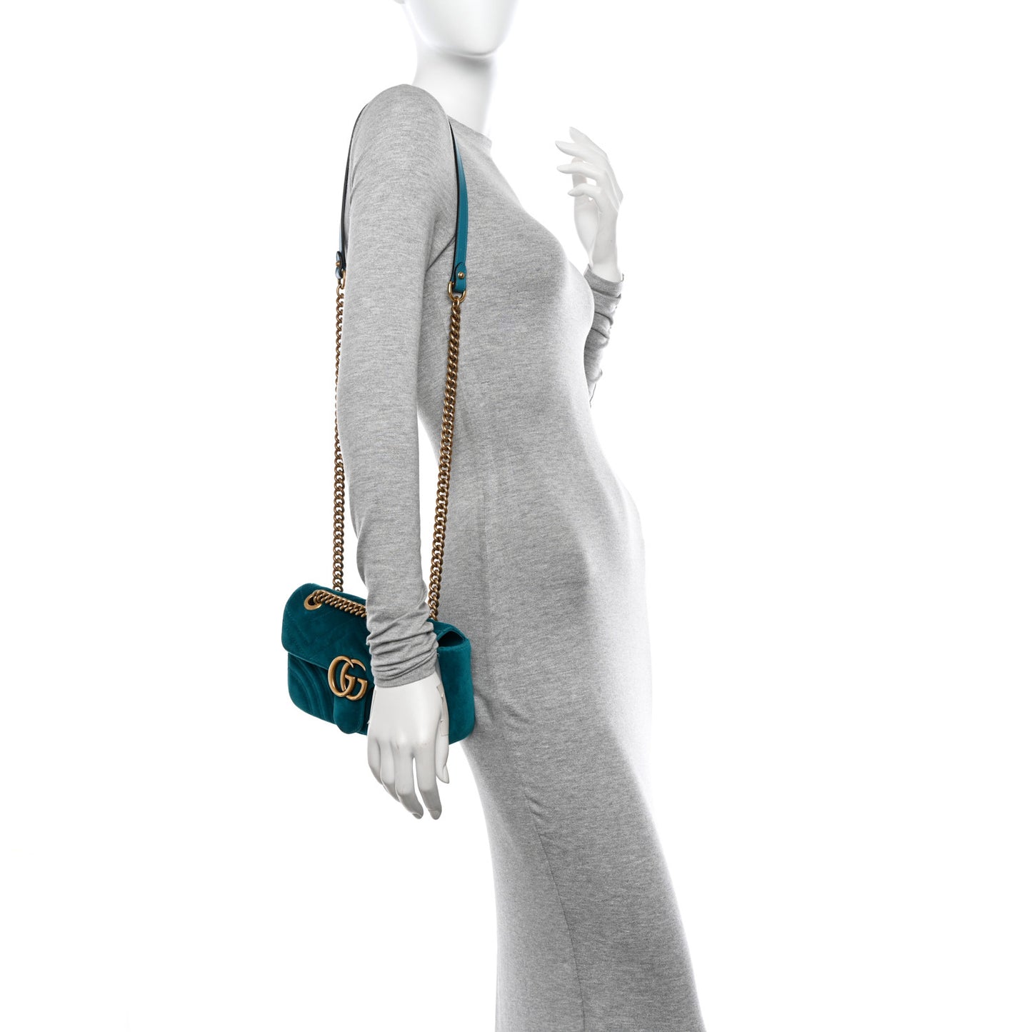 Velvet Matelasse Mini GG Marmont Shoulder Bag Pavone Cyan