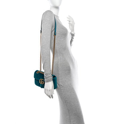 Gucci Velvet Matelasse Mini GG Marmont Shoulder Bag Pavone Cyan 2 of 11