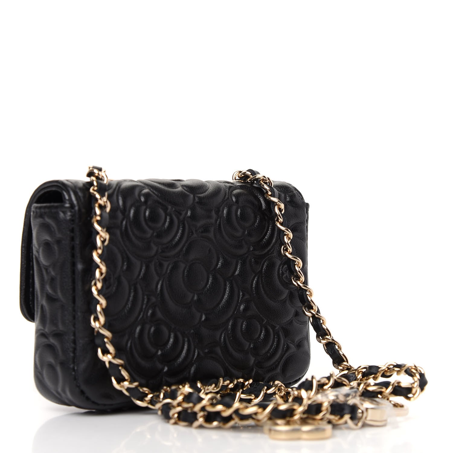 Chanel Lambskin Camellia Embossed Chain Belt Bag Black 3 of 8