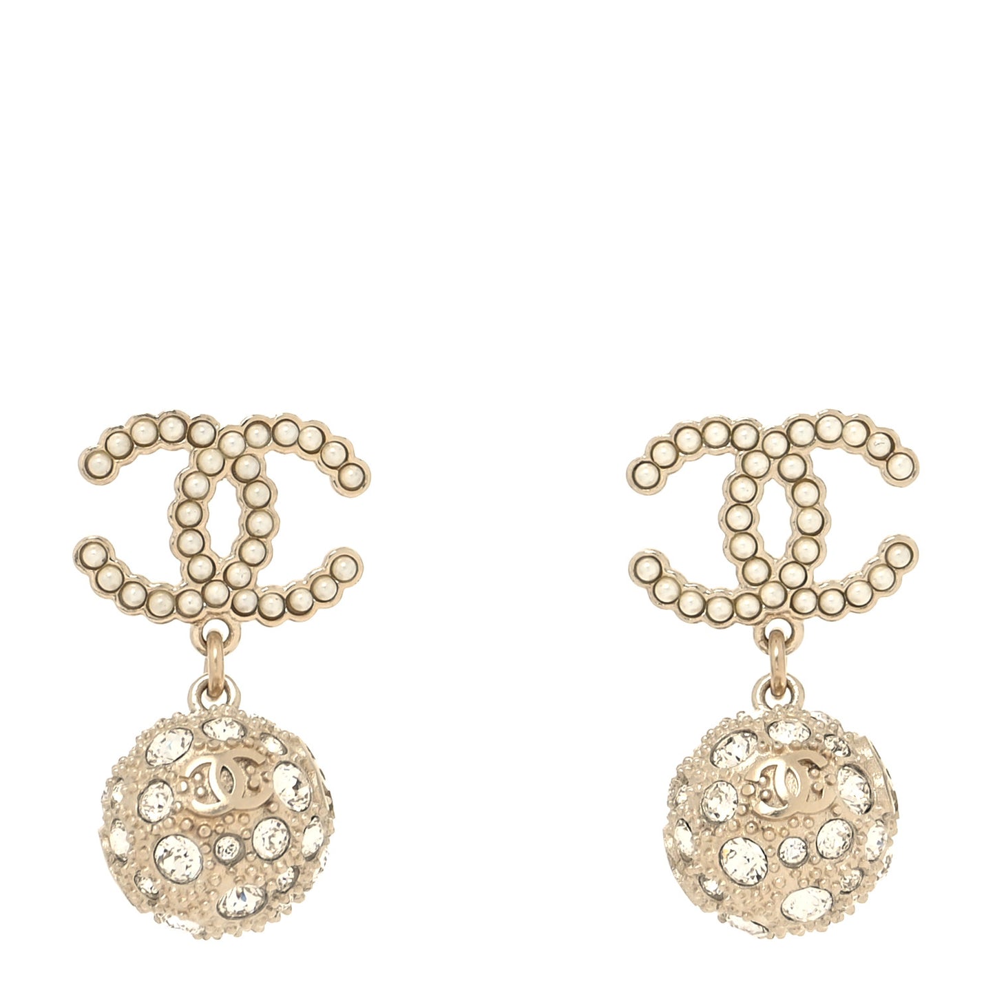 Crystal Pearl CC Drop Earrings Gold Pearly White