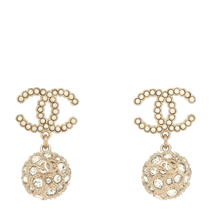 Chanel Crystal Pearl CC Drop Earrings Gold Pearly White 1 of 4