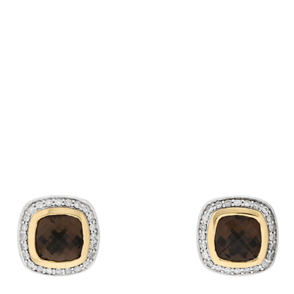David Yurman Sterling Silver 18K Yellow Gold Diamond Smoky Quartz 11mm Albion Earrings 1 of 4