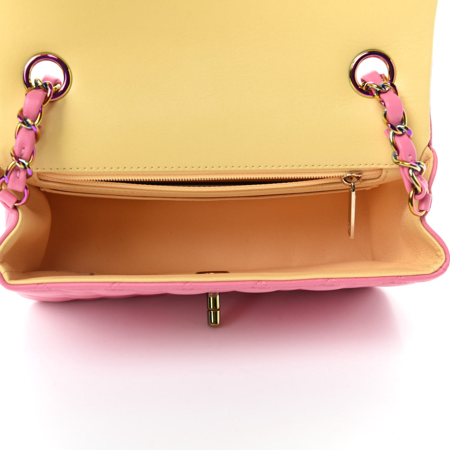 Lambskin Quilted Mini Rectangular Flap Pink Yellow