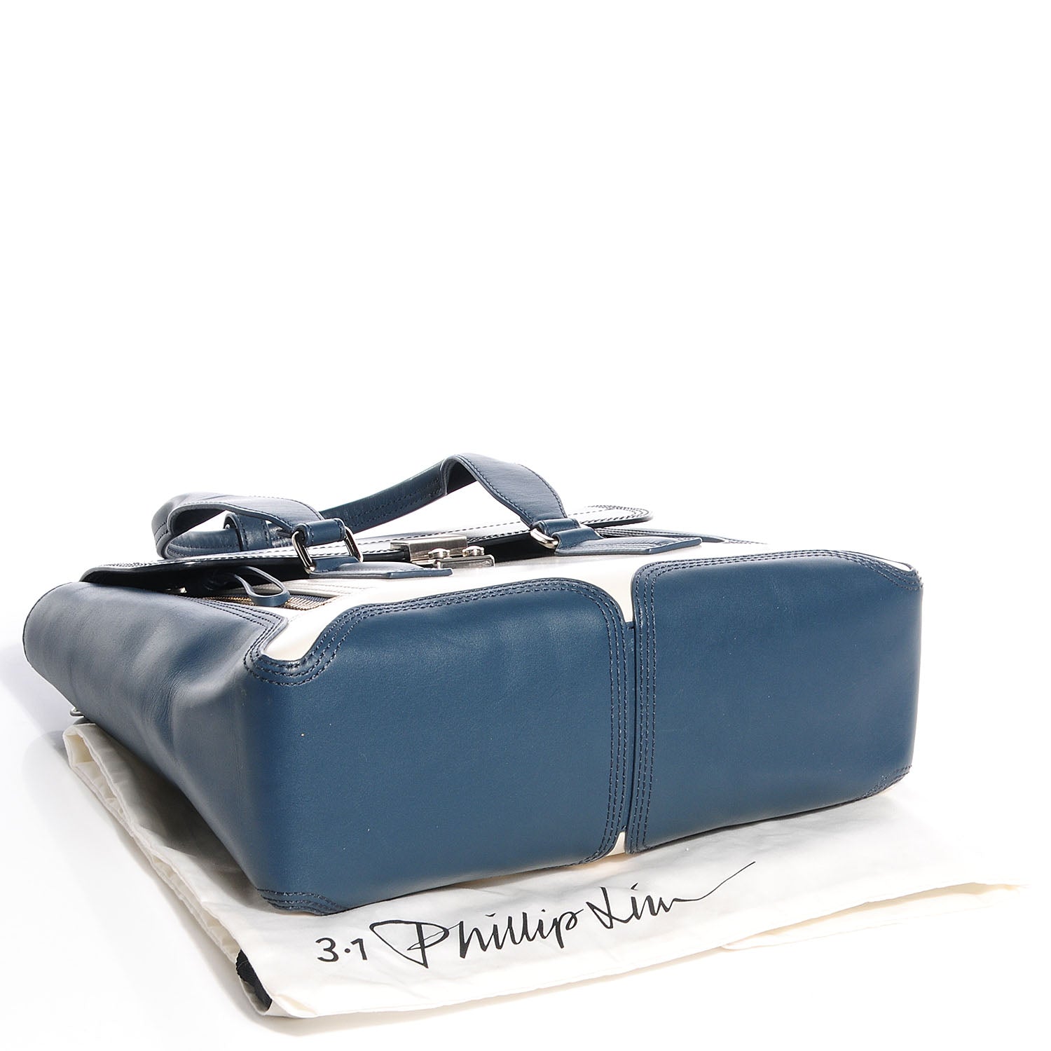 3.1 Phillip Lim 3.1 Leather Colorblock Medium Pashli Satchel Steel Off White 4 of 12