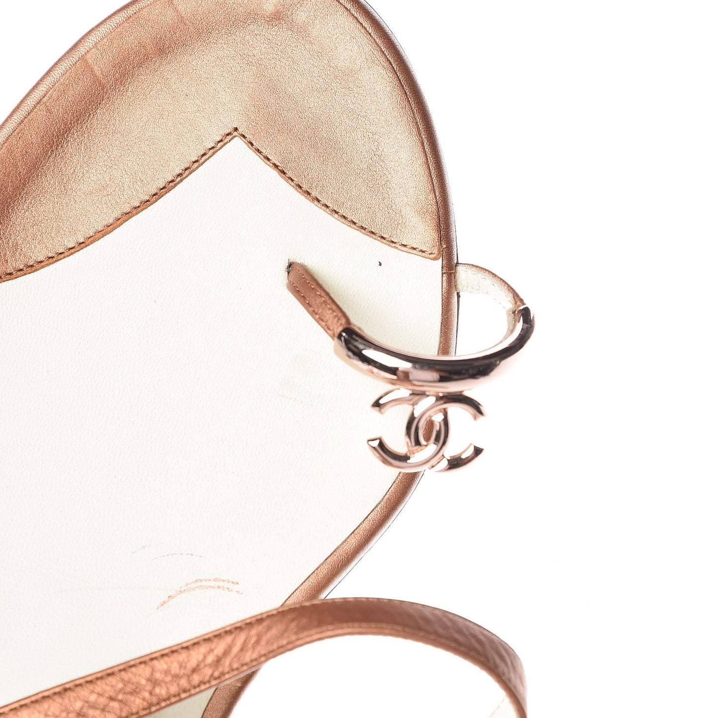 Metallic Calfskin CC Toe Ring Sandals 38 Bronze