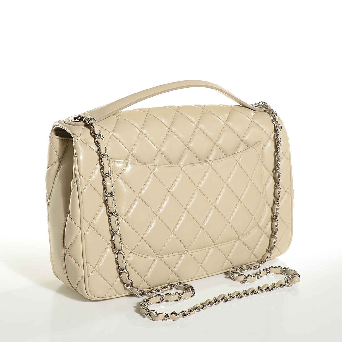 Lambskin Quilted Jumbo Easy Carry Flap Dark White Beige Clair