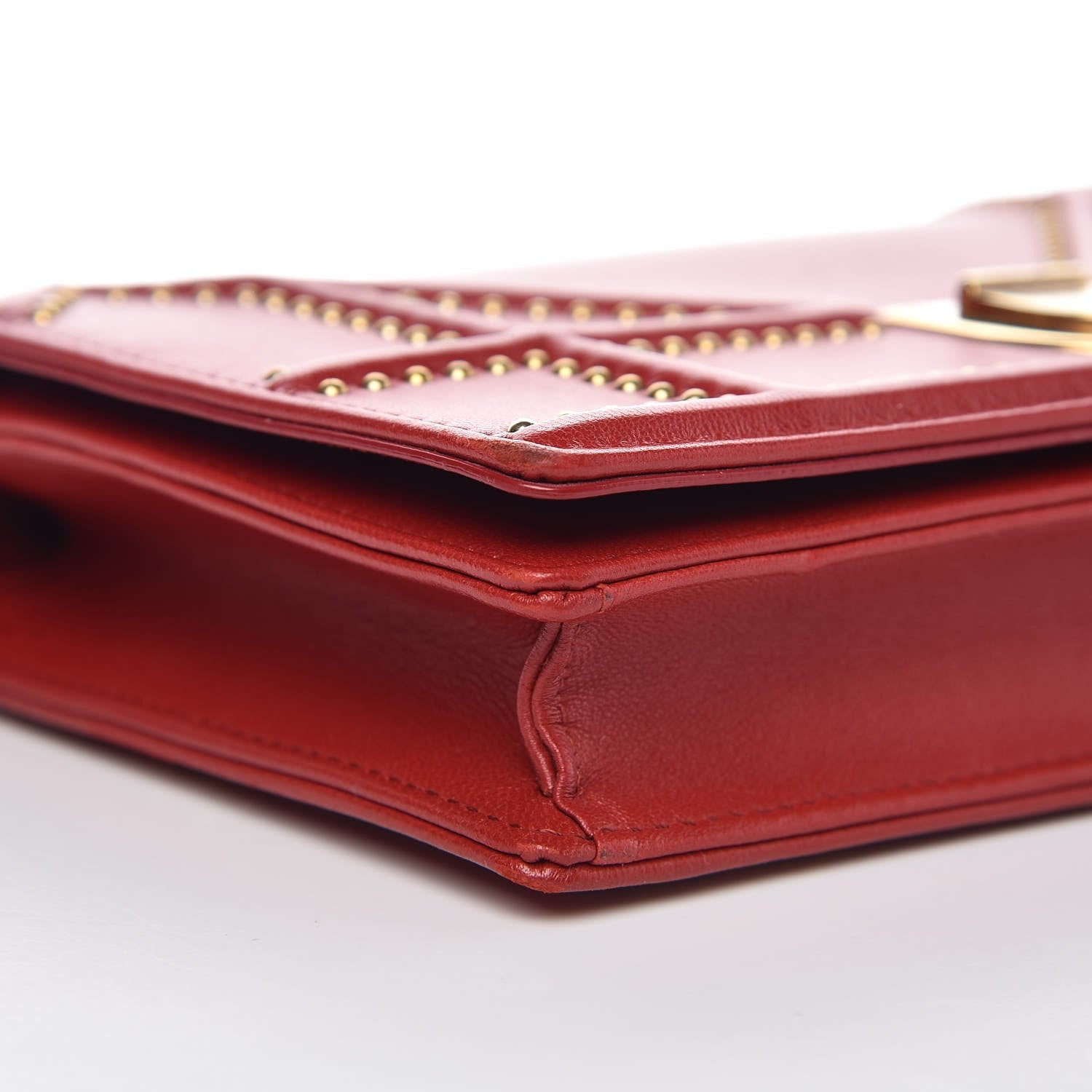 Christian Dior Lambskin Studded Diorama Wallet on Chain Pouch Red 8 of 9