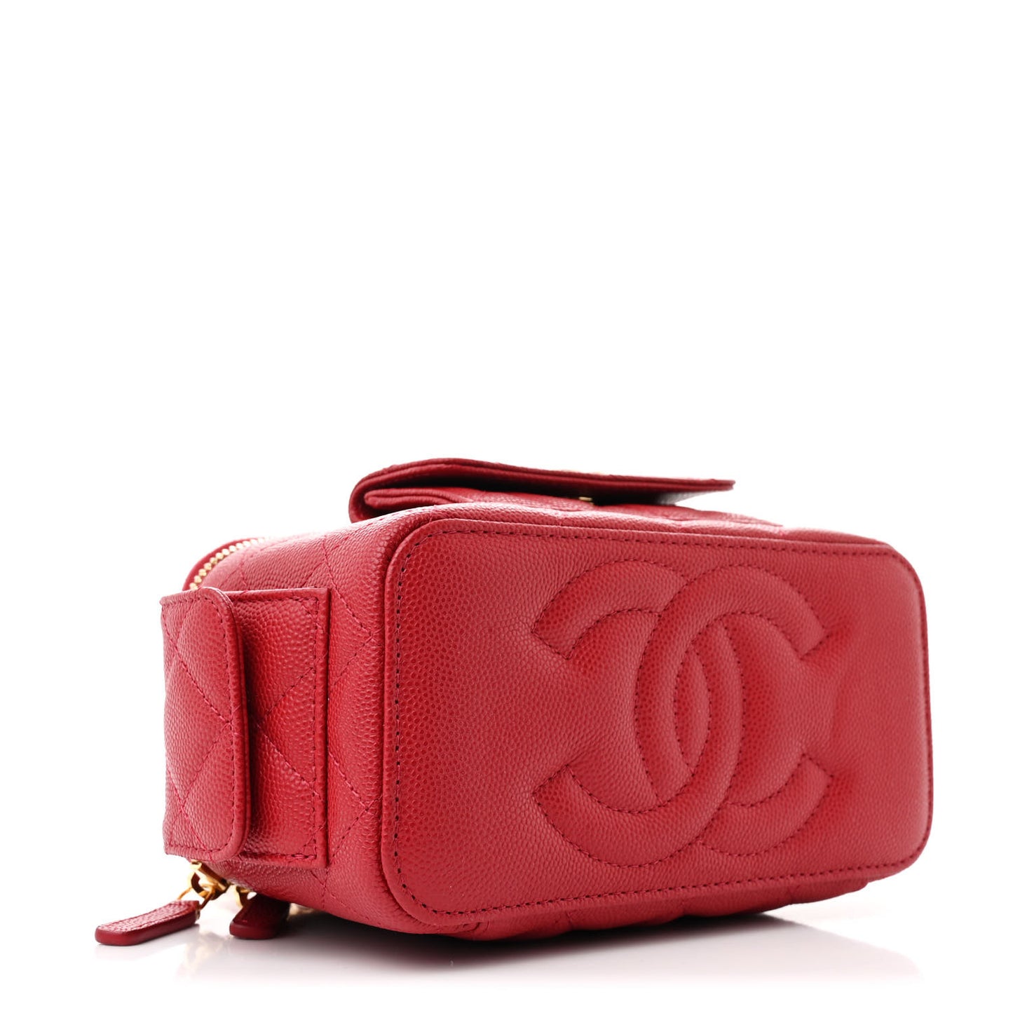 Caviar Quilted Polly Pocket East West Top Vanity With Chain Red