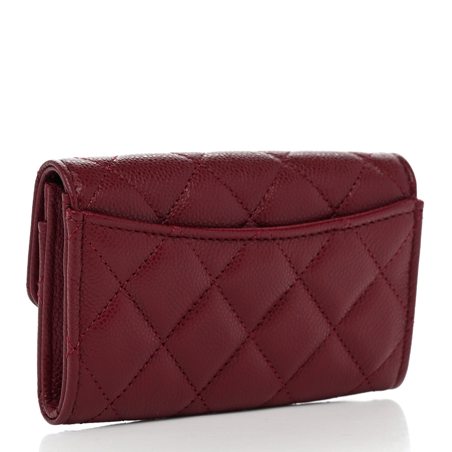 Caviar Quilted Flap Card Holder Wallet Burgundy