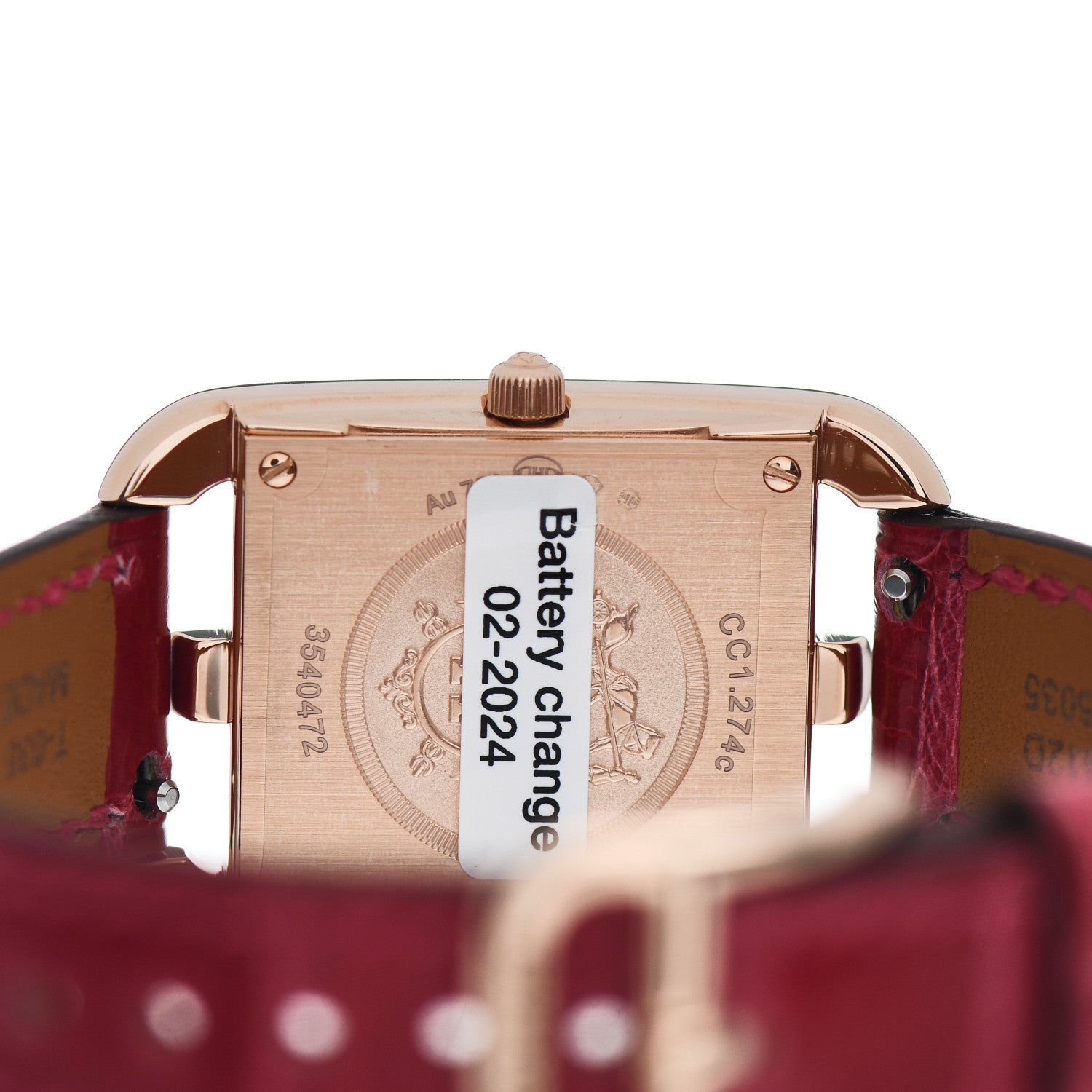 Hermes 18K Rose Gold Alligator Diamond Bezel Mother of Pearl 23mm Cape Cod Quartz Watch Rouge Casaque 4 of 5
