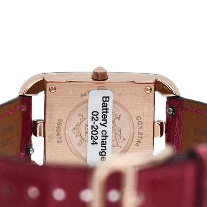 Hermes 18K Rose Gold Alligator Diamond Bezel Mother of Pearl 23mm Cape Cod Quartz Watch Rouge Casaque 4 of 5