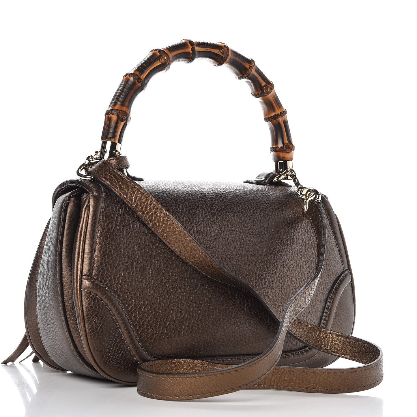 Metallic Calfskin Medium New Bamboo Top Handle Bag Bronze
