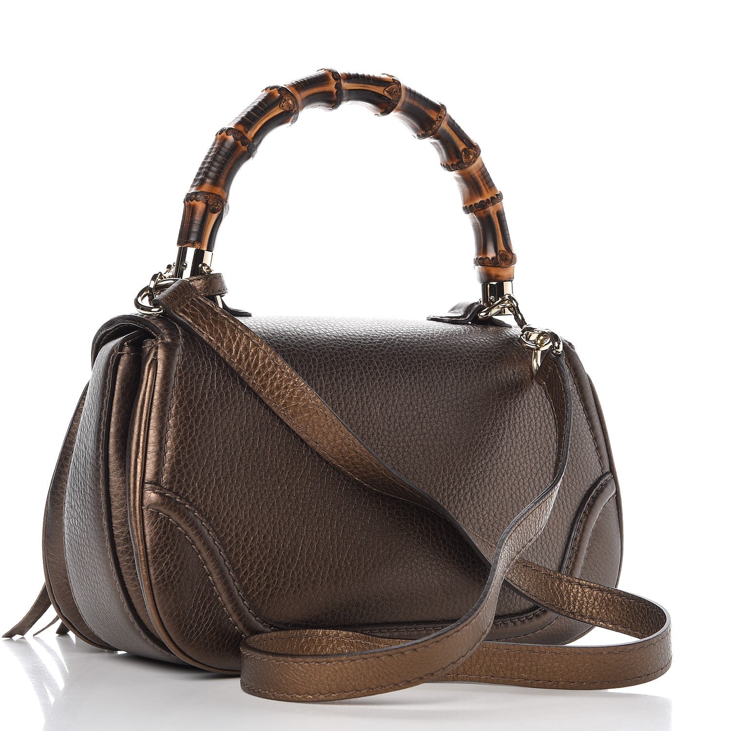Gucci Metallic Calfskin Medium New Bamboo Top Handle Bag Bronze 3 of 7
