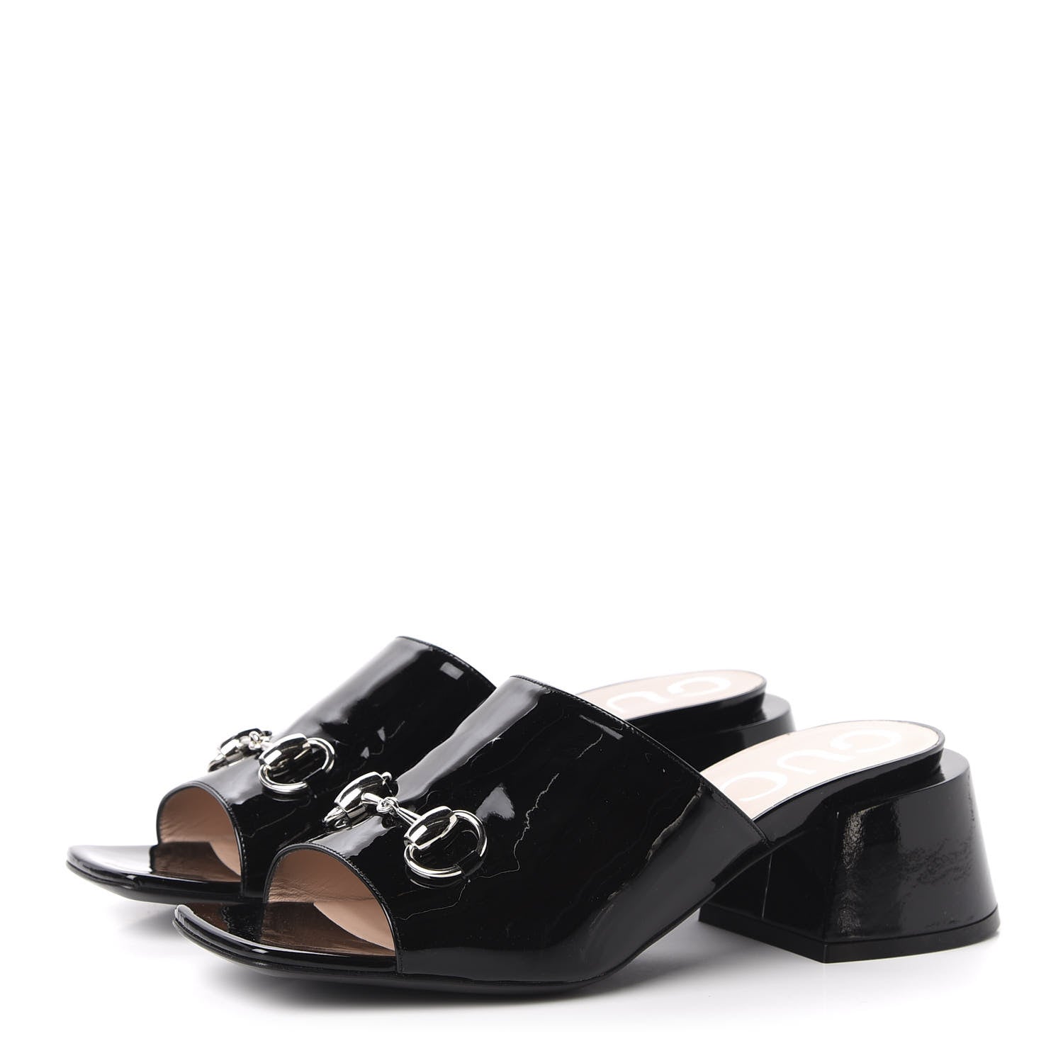 Gucci Patent Lexi Horsebit Mid-Heel Slide Sandals 38 Black 3 of 9