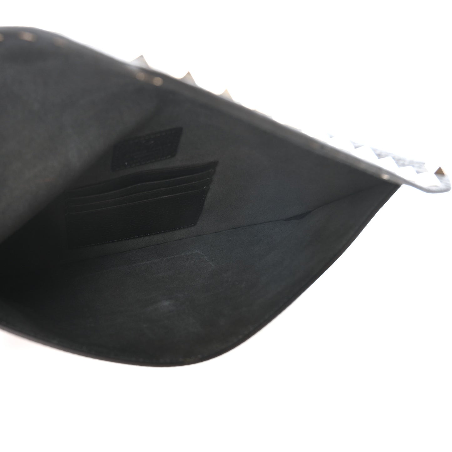 Pebbled Calfskin Large Rockstud Envelope Clutch Black