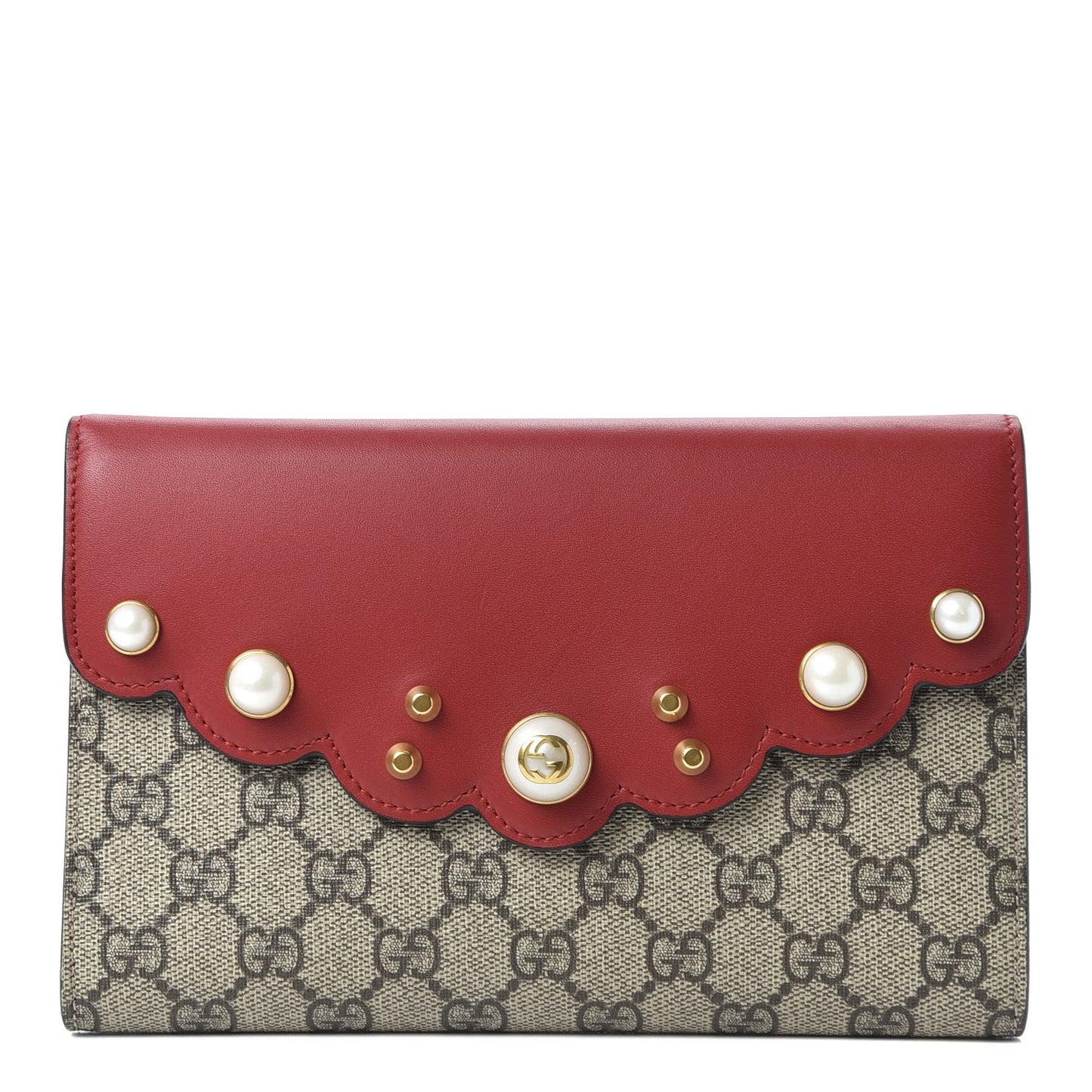 GG Supreme Monogram Mini Peony Pearly Clutch Red