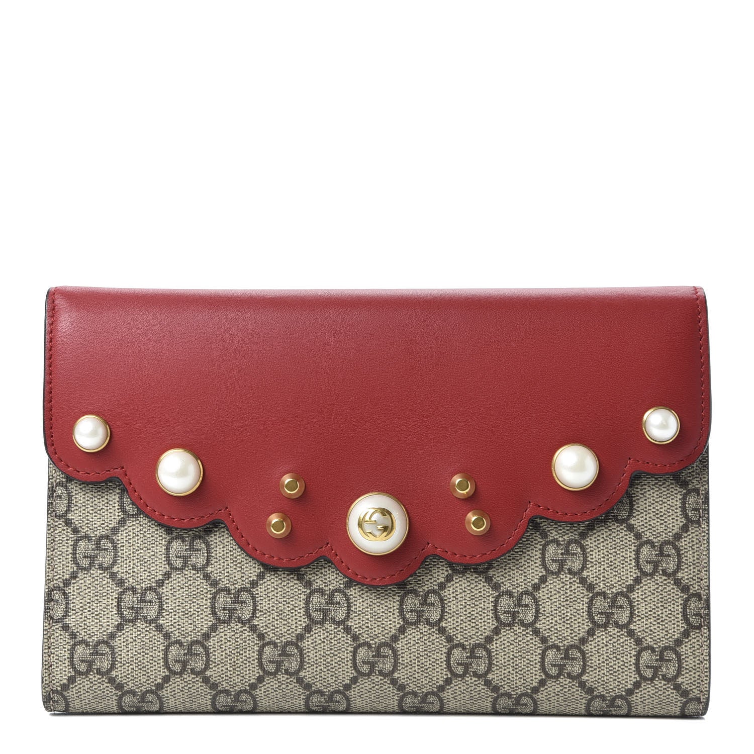 Gucci GG Supreme Monogram Mini Peony Pearly Clutch Red 1 of 10