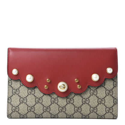 Gucci GG Supreme Monogram Mini Peony Pearly Clutch Red 1 of 10